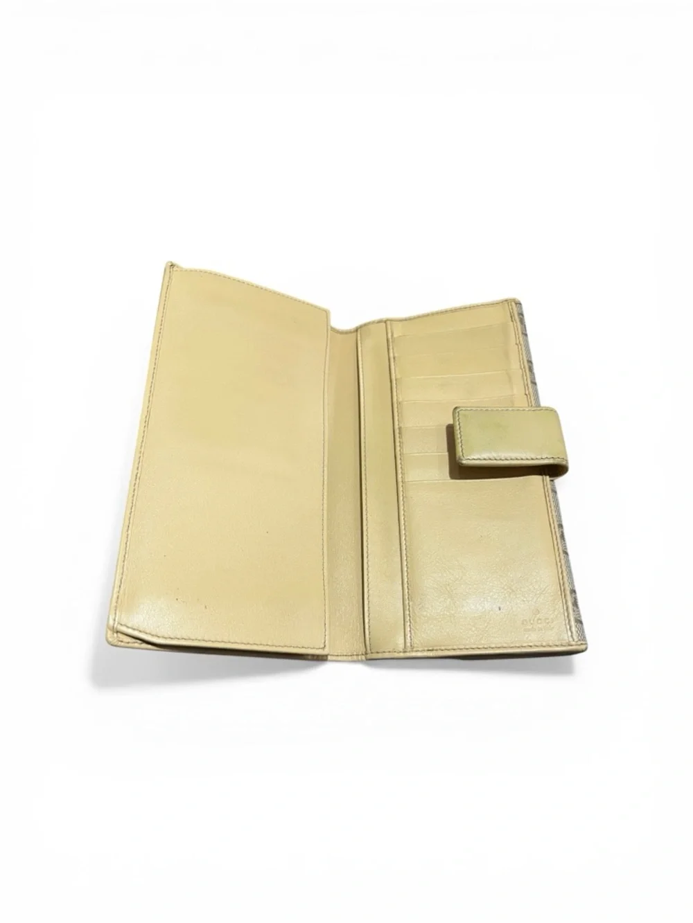 Gucci Beige Monogram GG Continental Wallet with Yellow Trim Authentic - Picture 4 of 11